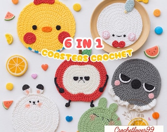 Animal Coaster Crochet Pattern: Chick, Bunny, Frog, Octopus, Apple, Bird (PDF Pattern)