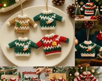 Schema all'uncinetto per maglione natalizio in formato PDF - Decorazione amigurumi per mini maglione / Tutorial all'uncinetto per le feste, idea regalo fai da te per Natale