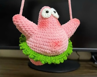 Schema PDF per realizzare all'uncinetto Patrick Stella, divertente stella marina amigurumi, Patrick in bikini all'uncinetto, ciondolo per borsa a tema cartone animato, download immediato