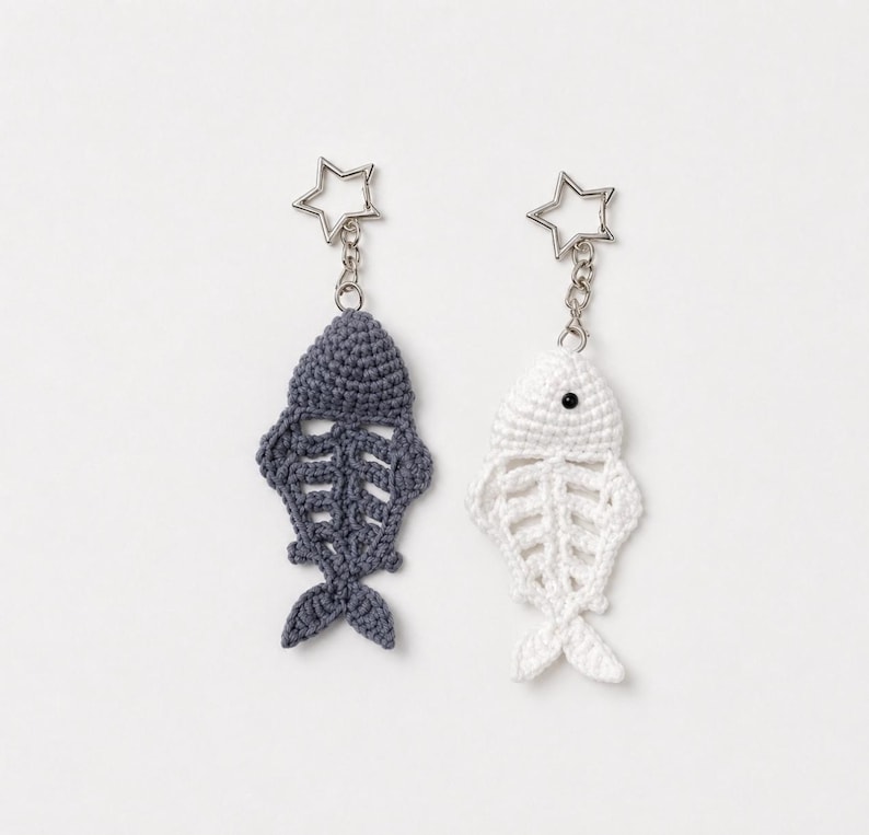 Fish Skeleton Crochet Pattern PDF, Fishbone Keychain, Crochet Bookmark ...