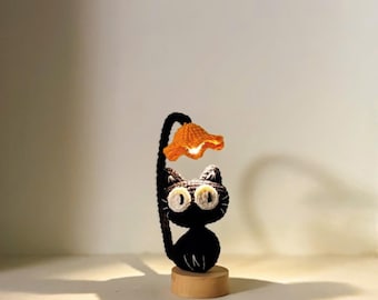 Black Cat Crochet Lamp Pattern PDF, Cute Cat Night Light Amigurumi, Kawaii Crochet Cat Decor, Mini Lamp Crochet Pattern, Instant Download