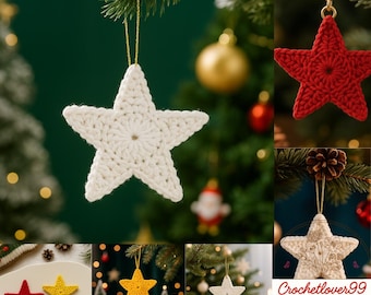 Crochet Star Ornament PDF Pattern + Video Tutorial – Easy Christmas Décor – Beginner-Friendly Amigurumi Star – Holiday Tree Hanging Ornament