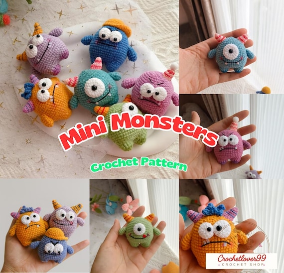 Mini Monsters Crochet PDF Pattern, Cute Monster Keychain Amigurumi Pattern, Sweet Halloween Crochet, Monster Set Halloween Crochet Tutorial