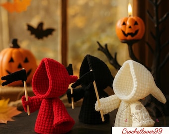 Grim Reaper Amigurumi Crochet Pattern PDF, Cute Halloween Crochet Doll, Easy DIY Crochet Hooded Doll Tutorial, Digital Download .