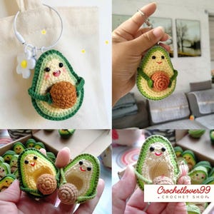 Söt Avokado Nyckelrings Virkmönster PDF | Kawaii Amigurumi Avokado | Väskberlock & Presentidé | Enkelt Virkmönster, Väskberlock Amigurumi