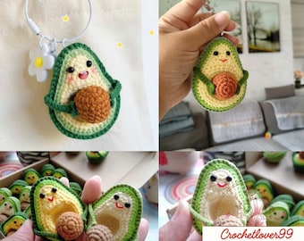 Haakpatroon schattige avocado-sleutelhanger pdf | Kawaii Amigurumi-avocado | Tasbedel en cadeau-idee | Eenvoudig haakpatroon, tashanger amigurumi
