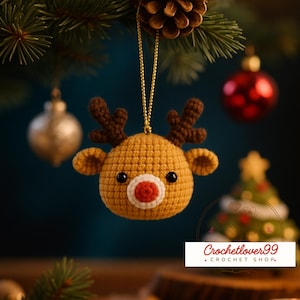 Reindeer Ornament Crochet Pattern PDF – Cute Christmas Amigurumi Bauble – Easy Holiday Decoration DIY Pattern. Reindeer Christmas Amigurumi
