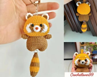 Schema all'uncinetto per procioni in PDF / Grazioso portachiavi amigurumi / Ciondolo per borsa a forma di animale / Tutorial passo dopo passo / Download digitale