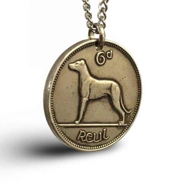 Authentic Vintage Irish Wolfhound Six Pence Coin Necklace (1939-1968)