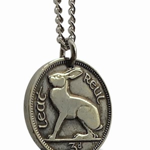 Authentic Tiny Rabbit Vintage Irish Threepence Coin Necklace (1928-1968)