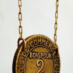 Authentic Large Two Francs &quot;Bon Pour&quot; Vintage French Coin Necklace (1920-1929)