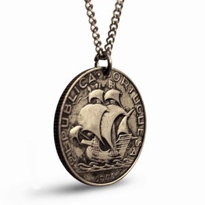 Authentic Silver Escudo Portuguese Ship Coin Necklace (1924-1927)