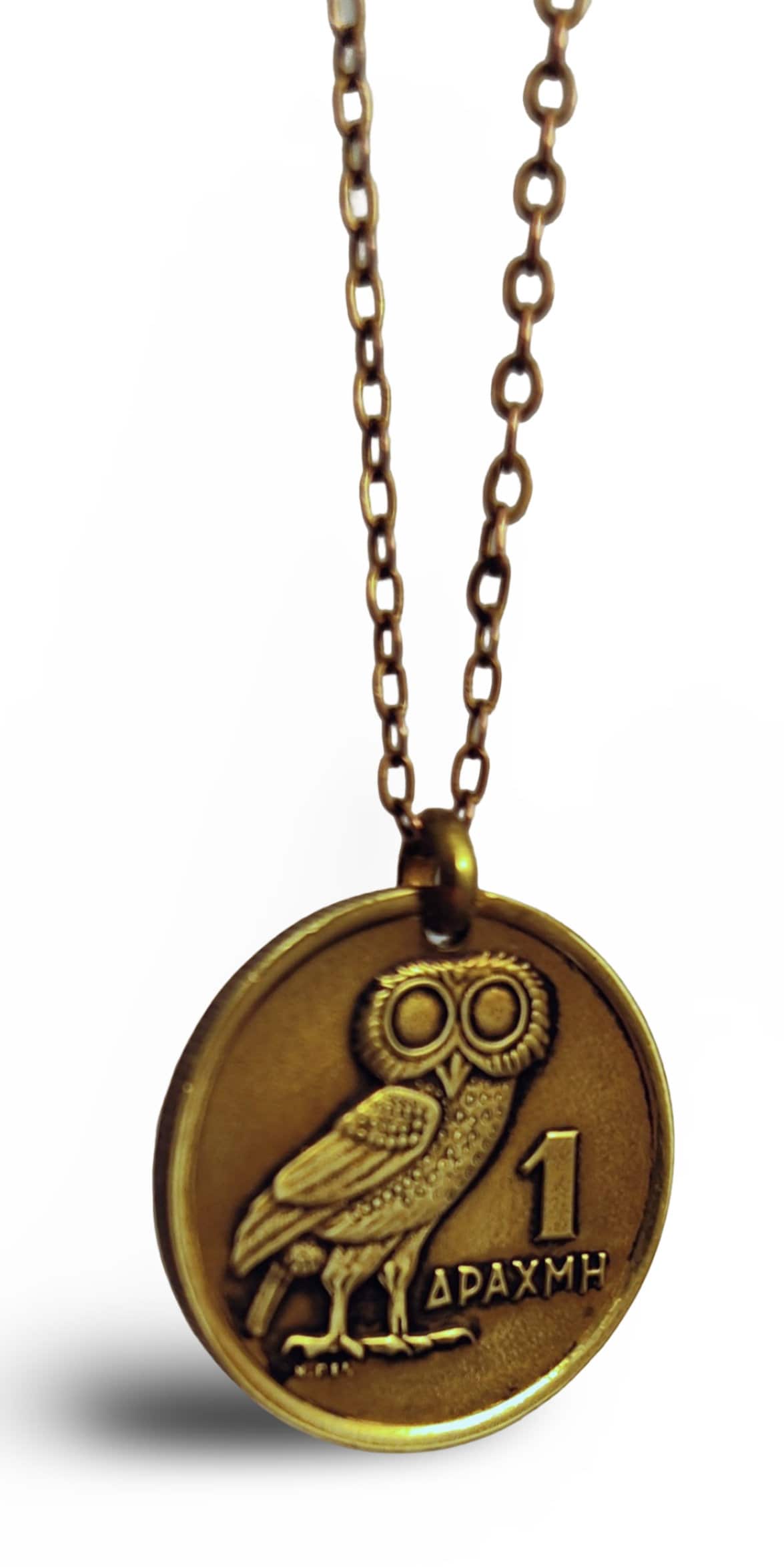 Authentic Vintage Drachma Owl  Greece Coin Necklace (1973)