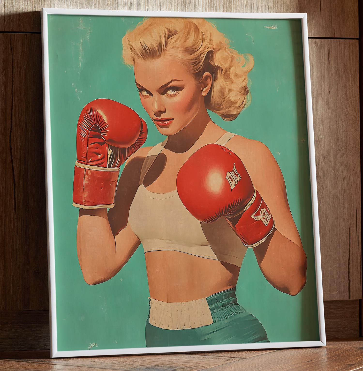 Boxing Pin Up Vintage Boxing Girl Digital Poster – Retro Fight Art, Feminine Strength ...