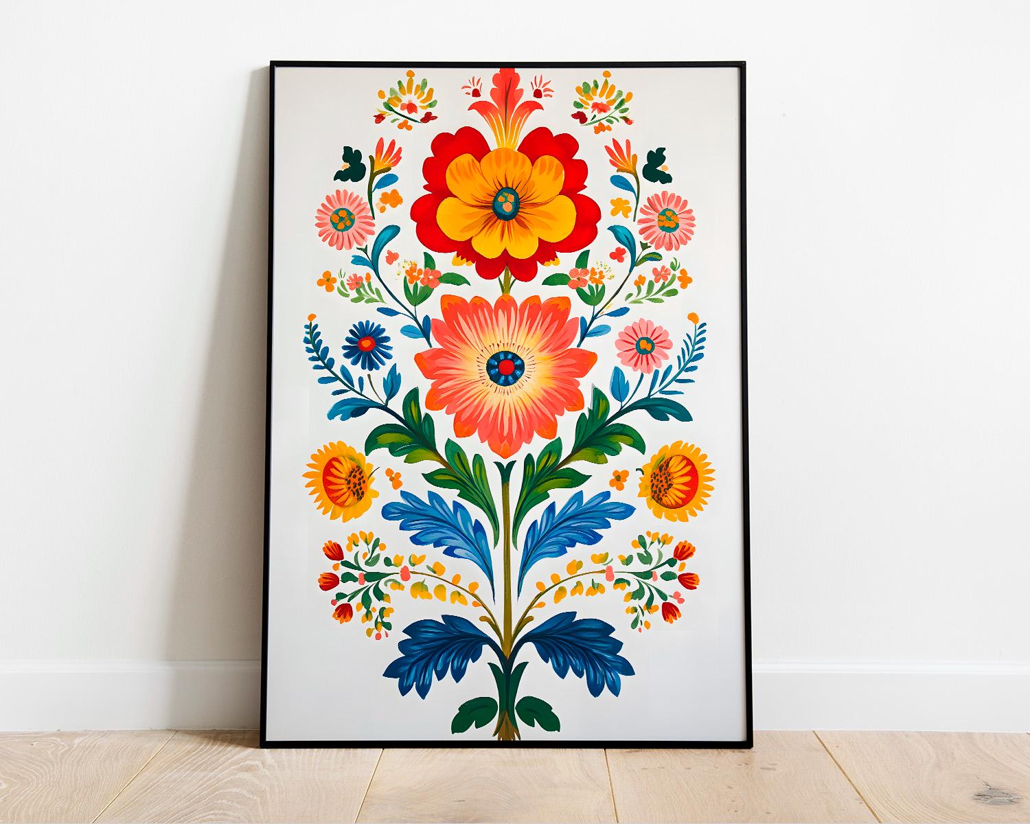 Mexican Folk Art Floral Poster Set – Colorful Mexican Flower Wall Art ...