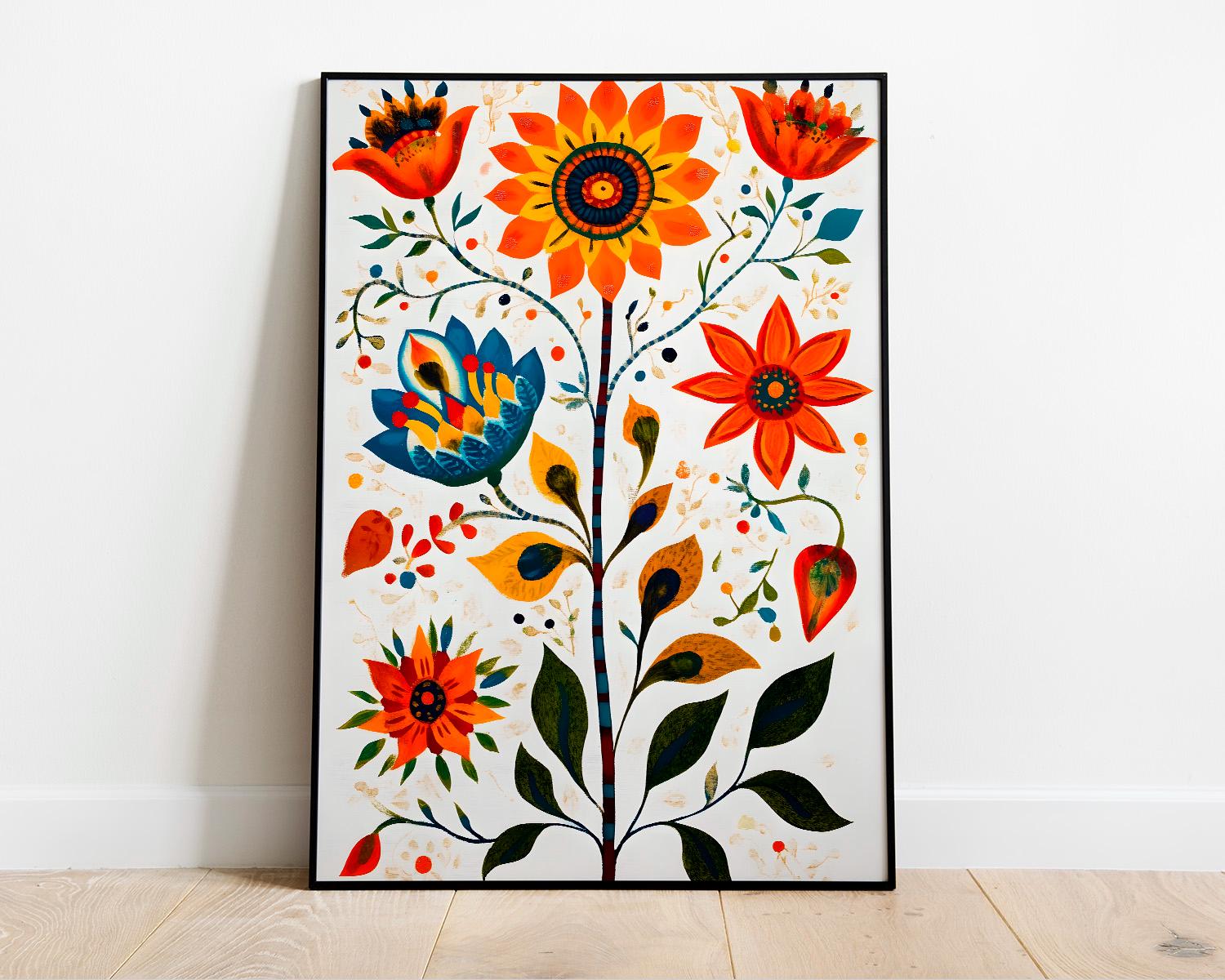 Mexican Folk Art Floral Poster Set – Colorful Mexican Flower Wall Art ...