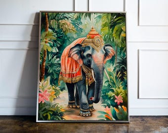 Indian Elephant Folk Art Poster – Traditional Cultural Digital Print – Vibrant Wall Decor – Instant Download Indian Printable Art