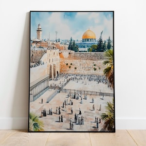 The Western Wall in Jerusalem, Sacred Jewish Landmark Art, Spiritual Wall Decor, Digital Poster , Holy Land Painting for Home