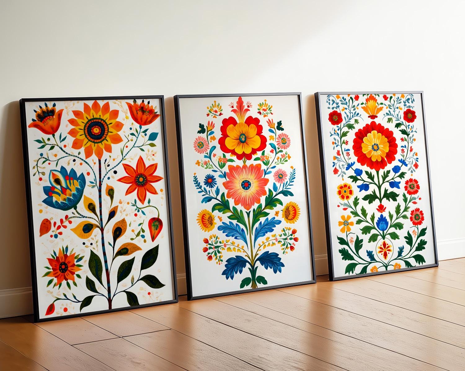 Mexican Folk Art Floral Poster Set – Colorful Mexican Flower Wall Art ...