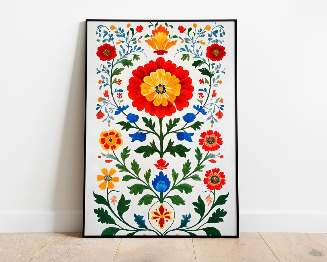 Mexican Folk Art Floral Poster Set – Colorful Mexican Flower Wall Art ...