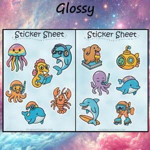 Meerestiere Sticker Set – 2 Bögen | Meer | Tagebuch | Geschenk | süße Aufkleber | Stickerbogen | Journal | Kinder | Basteln | Tiere | lustig