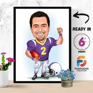 Football Referee Gift, Rugby Cartoon Drawing, American Football Referee Caricature from Photo, Rugby Caricature Gift, Rugby Digital art