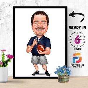 Football Referee Gift, Rugby Cartoon Drawing, American Football Referee Caricature from Photo, Rugby Caricature Gift, Rugby Digital Portrait