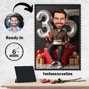 Custom Birthday Caricature Portrait, Birthday Caricature, Gift for Birthday Man, Birthday Boy Gift, Funny Birthday Gift, Birthday Gift,
