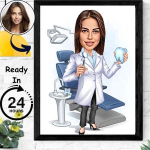 Custom Dentist Caricature Portrait, Personalized Female Dentist Doctor Cartoon Portrait, Dentist Caricature, Gift for Dentist, Dentist Art