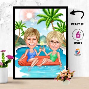 Personalized Girls Beach vacation caricature, Gift for Women, Gift for Her, Beach Girls Gift, Vacation Caricature, Gift for Beach Lovers