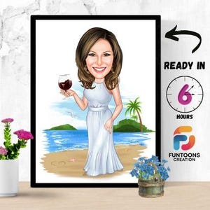 Personalized Women Beach vacation caricature, Gift for Women, Gift for Her, Vacation Gift for Her, Vacation Caricature, Beach Gift for Her.