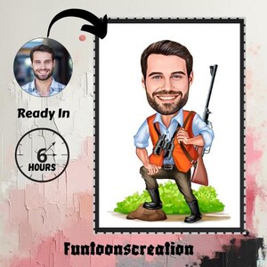 Custom Hunter Cartoon Portrait, Hunter Portrait, Gift for Hunter, Hunter Caricature, Unique Hunter Gift, Hunter Caricature from Photo, Gift