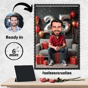 Custom Birthday Caricature Portrait, Birthday Caricature, Gift for Birthday Man, Birthday Boy Gift, Funny Birthday Gift, Birthday Gift,