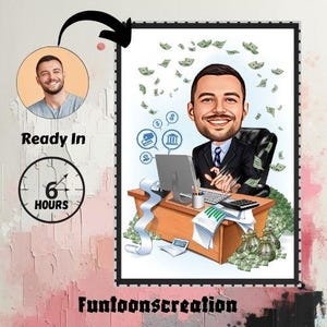 Custom Stock Trader Cartoon Portrait, Custom Dad Caricature, Gift for Dad, Caricature, Gift for Businessman, Gift for Father, Gift for Trade