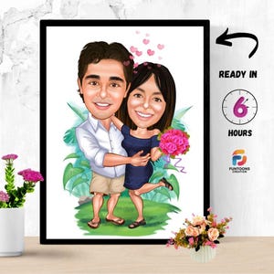 Custom Couple Caricature from Photo, Custom Couple Cartoon Portrait, Couple Caricature, Couple Wedding, Couple Beach Gift, Couple Gift, fun