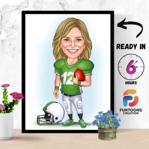 Football Coach Gift, Rugby Cartoon Drawing, American Football Coach Caricature from Photo, Rugby Caricature Gift, Rugby Keeper girl