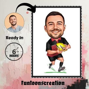 Football Coach Gift, Rugby Cartoon Drawing, American Football Coach Caricature from Photo, Rugby Caricature Gift, Rugby Digital Portrait Art