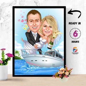 Custom Wedding Couple Caricature, Custom Wedding Cartoon Portrait, Couple Caricature, Couple Wedding, Couple Beach Gift, Couple Gift, fun