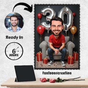 Custom Birthday Caricature Portrait, Birthday Caricature, Gift for Birthday Man, Birthday Boy Gift, Funny Birthday Gift, Birthday Gift,