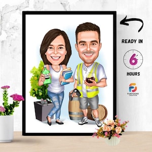 Custom Couple Caricature from Photo, Custom Couple Cartoon Portrait, Couple Caricature, Couple Wedding, Couple Beach Gift, Couple Gift, fun