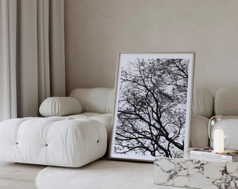 Baum Fotografie Druck | Schwarz-weiße minimalistische Naturfotografie | Waldlandschaft Foto | Druckbare Wand Dekor - digitaler Download