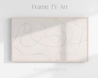 Samsung Frame TV Art – Minimalist Line Art – Neutral Beige Abstract Painting (Digital Download)