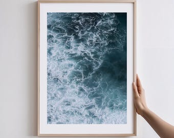 Ocean Wave Wall Art Print | Abstract Blue Sea Photography | Minimalist Beach House Coastal Decor, Printable Digital Download