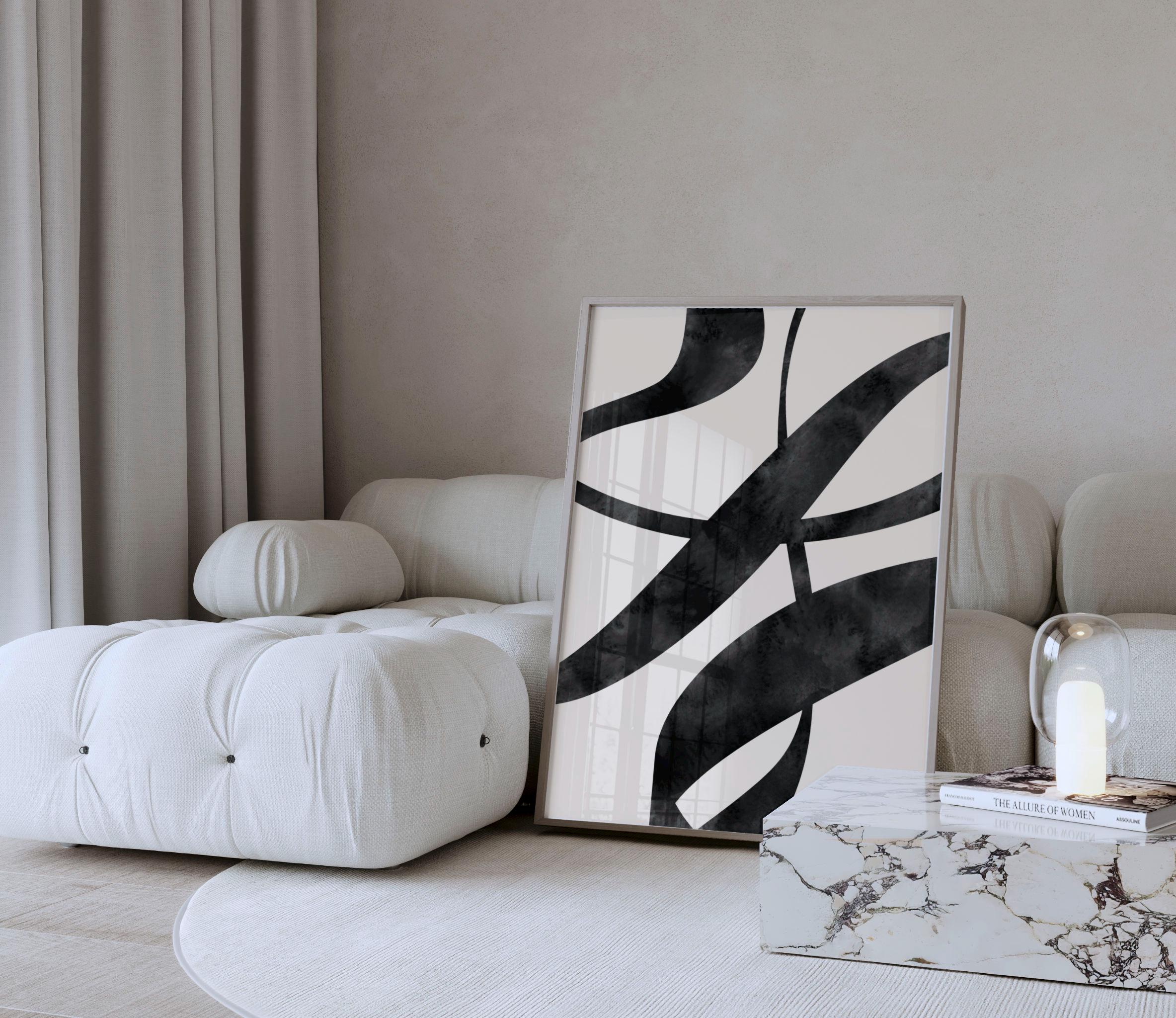 Black and White Abstract Art Print | Minimalist Modern Painting ...