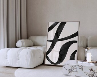 Neutral Abstract Wall Art Print | Scandinavian Minimalist Black and White Painting | Large Modern Home Decor | Printable - Digital Download