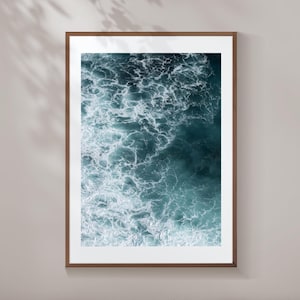Blue Ocean Waves Photography | Beach Wave Nature Print | Modern Sea Coastal Water Poster | Large Printable Wall Art - Digital Download