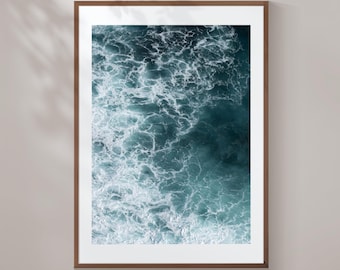 Blaue Ozean-Wellen Fotografie | Beach Wave Natur Druck | Moderne Küsten Wasser Poster | Große druckbare Wandkunst - digitaler Download