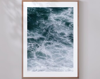 Blaue Ozean-Wellen Fotografie |  Strand Landschaft Natur Poster | Moderne Küsten Wasser Poster | große druckbare Kunst digitaler Download