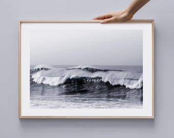 Black White Ocean Wave Photography Print | Modern Coastal Sea Beach Wall Art (Digital Download)