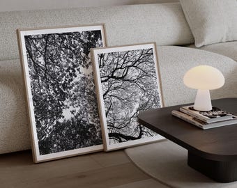 Wald Baum Fotografie Kunstdruck schwarz weiß Natur Fotografie Stimmungsvolle Landschaft Poster Galerie Wand 2er Set Printable Digitaler Download